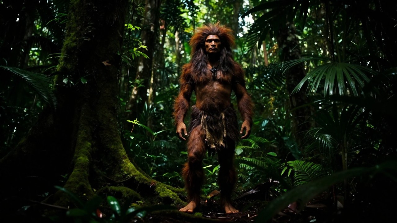 Curupira, figura del folclore brasileño, aparece en la selva con los pies apuntando hacia atrás.